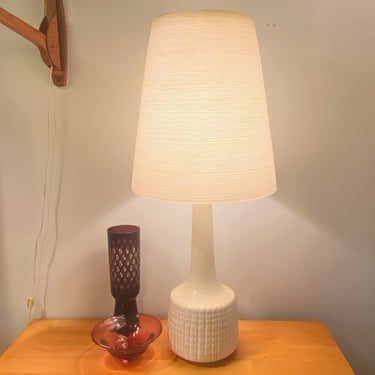 Early White Hand Incised Lotte Bostlund Lamp w/ Orig. Shade