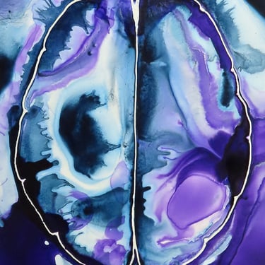 Deep Purple Brain  -  original ink painting on yupo - neuroscience art 