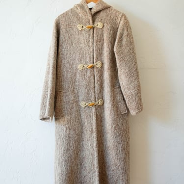 Vintage 1980s Emanuel Ungaro Oatmeal Melange Wool Toggle Coat L/XL