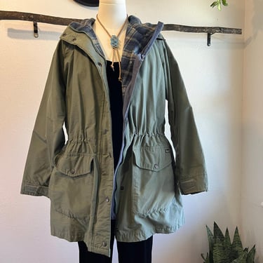 Woolrich Vintage Sage Green Wool Lined Hooded Winter Wind Jacket Size Large 