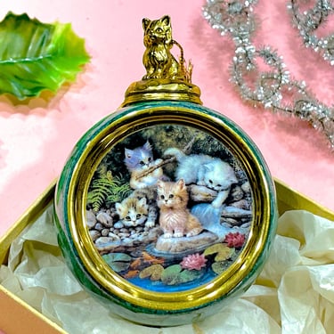 VINTAGE: Porcelain Christmas Cat Ornament - Tree Decoration - Holiday Ornament 