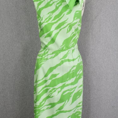 11960s, 60s - Eve Le Coq Zebra Print Dress - Palm Beach - Resort Wear - Hollywood Regency - Scarf Neck - Green, Pastel 
