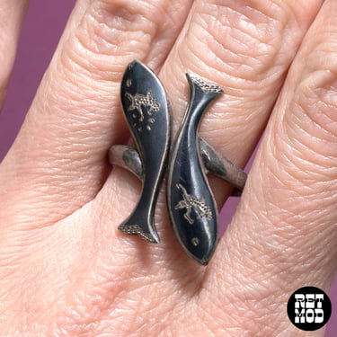 RARE Fabulous Vintage Siam Silver Fish Statement Ring 
