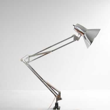 Vintage Silver Desk Lamp, Anglepoise Metal Clamp Lamp, Drafting Lamp, Work Light 