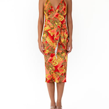 Morphew Collection Orange  Yellow Silk Sagittarius One Scarf Dress Made From A Versace Vintage 