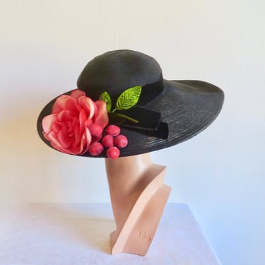 pink straw hat, 1960s summer hat, mr Josephs | Black Label  display picture 2