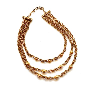 Vintage Monet Gold Chain Necklace 70s 80s Layered Choker Jewelry 