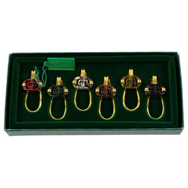 Gucci Barware Gold Plated and Enamel Cocktail Glass Makers Set in Box, 1980s