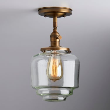 Clearance/ 2nds glass, Clear glass -  Mid Century Modern -  Handblown - Art Deco -  Semi Flush Light Fixture 