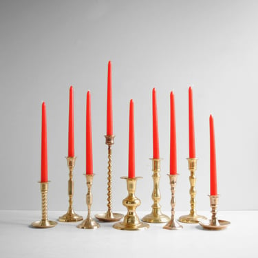 Vintage Brass Candlestick Set, Set of 9 Brass Candle Holders in Assorted Shapes and Sizes 