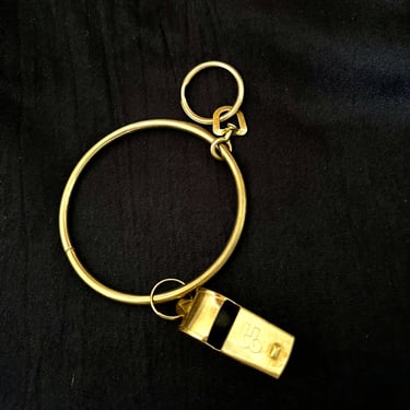 Brass Whistle Bangle Bracelet, Key Ring, Vintage 70s, Original Package 