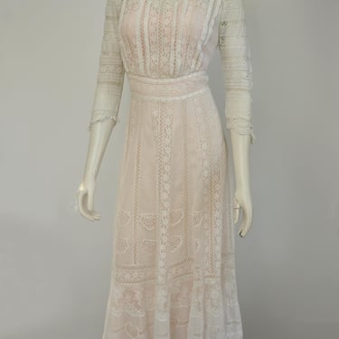 antique 1900s Edwardian white cotton ornate tea lingerie dress XXS 