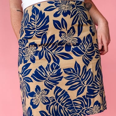 Y2K Blue and Tan Floral Skirt, sz. M/L