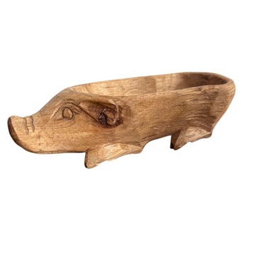 Carved Wood Pig Bowl 