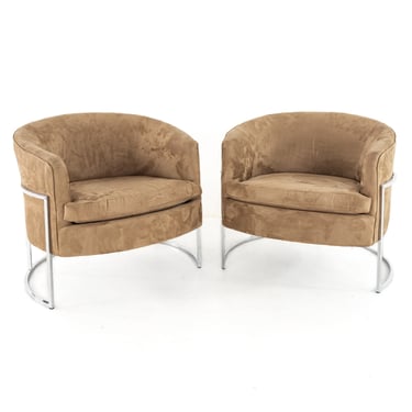 Milo Baughman Style Mid Century Chrome Lounge Chairs - Set of 2 - mcm 