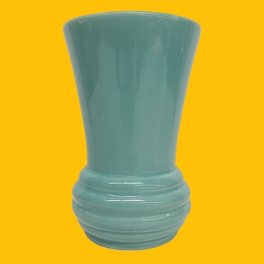 Vintage McCoy Vase Retro 1950s Farmhouse + Flared Trumpet Neck + Ringed Bottom + Ceramic + Turquoise Blue + MCM Home Decor + Flower Display 