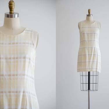 plaid mini dress | 90s y2k vintage pastel yellow cream minimal short sleeveless summer dress 