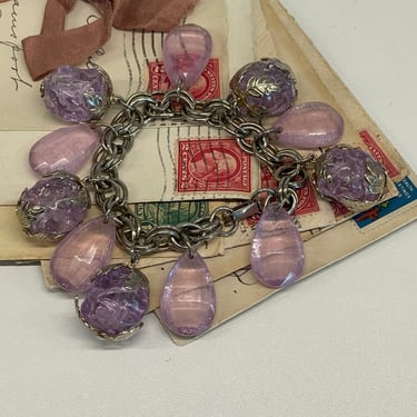 Silver and Purple Stone Charm Bracelet