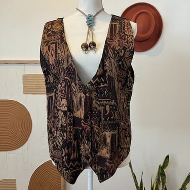 Vintage 90s Jane Ashley Beaded Tapestry Indie Boho Button Front Vest 