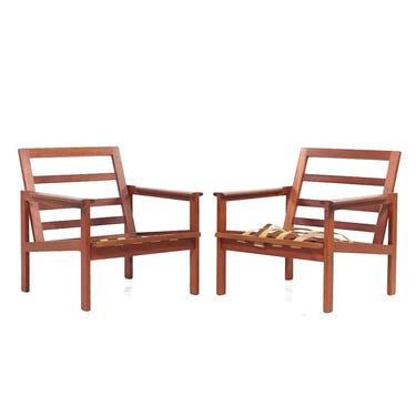 Illum Wikkelsø for Niels Eilersen Capella Model No. 4 Mid Century Teak Lounge Chairs - Pair - mcm 