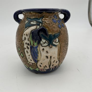 Edwardian Amphora Austria "Campina" Owl Pottery Vase 