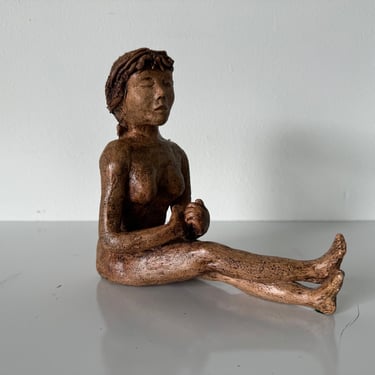Vintage Seated Female Nude Clay Sculpture 