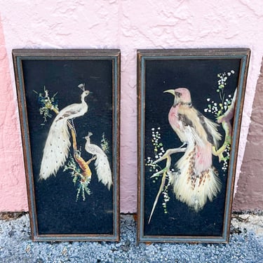 Pair of Mexican Feather Bird Art