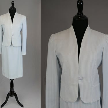 80s Pale Blue and White Striped Skirt Suit - Vintage 1980s - XS S 