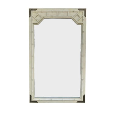 Chinoiserie Mirror by Thomasville 46x28 LOCAL PICKUP Vintage Creamy White Faux Bamboo Fretwork Brass Asian Chinese Chippendale Style 