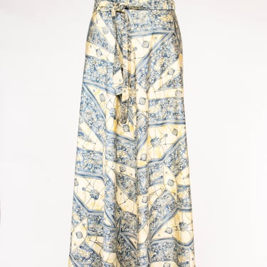 1970s Cotton Wrap Maxi Skirt Printed Boho M/L 