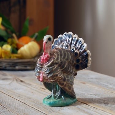 Vintage ceramic turkey / vintage Italian signed Zaccagnini figurine / hand painted turkey / Thanksgiving table decor / Italian ceramic bird 