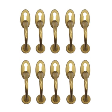 Set of 10 Olde New Vintage Brushed Brass Upright Cabinet Handle Pulls with Keyhole