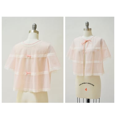 60s 70s Vintage Pink Peignoir Sheer Top Nightgown Shirt Small Medium Wedding Honeymoon Nightgown // Vintage Lingerie Peignoir Vanity Fair 