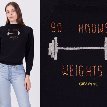 90s Weightlifting Cropped Sweatshirt - Small | Vintage Embroidered 