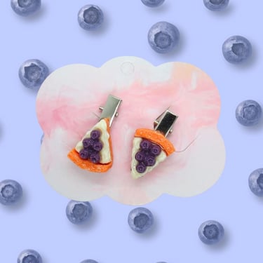 Blueberry Pie Hair Clip Set - Cute Faux Fake Food Berry Cake - Miniature Food Accessory 