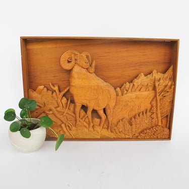 Carved Mountain Ram Wood Wall Art from Canada (Large and Small Sold Separately) 