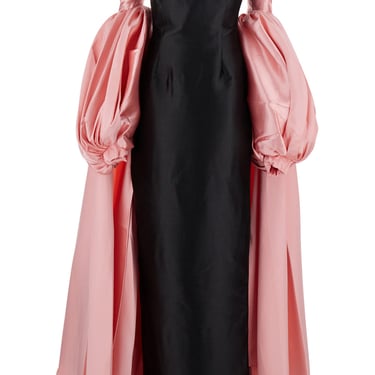 Solace London 'Lea' Black Long Dress With Rear Cape Insert And Train In Tech Fabric Stretch Woman