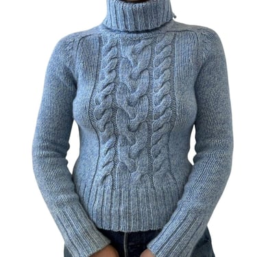 Vintage Y2K Express Blue Angora Ribbed Fluffy Fuzzy Soft Turtleneck Sweater Sz M 