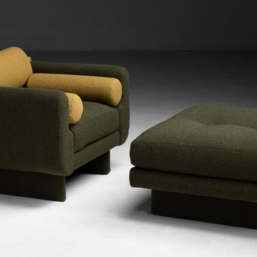 Vladimir Kagan Lounge Chair and Ottoman in Boucle