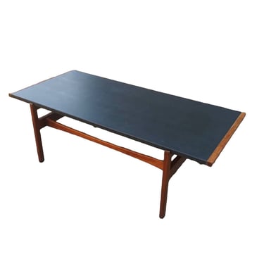 Free Shipping Within Continental US - Vintage Mid Century Danish Modern Walnut Black Leather Top Coffee Table 