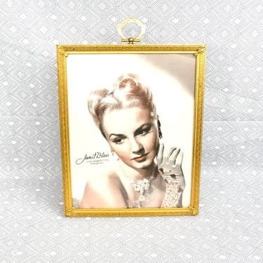 Vintage Picture Frame - Gold tone Metal - Ornate Top Loop, Trim, Corners - Holds 8" x 10" Photo  - 8x10 Frame - 1940s Janet Blair 