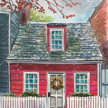 Little Red Georgetown DC Cottage in Snow Gicleé Print by Cris Clapp Logan 