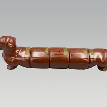 Vintage Ceramic Dachsund Spice Shakers | Salt and Pepper Dog Shaped 