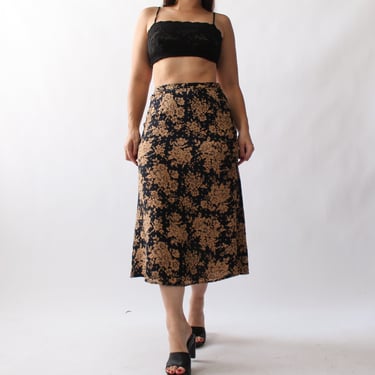 Vintage Midnight Floral Midi Skirt - W26