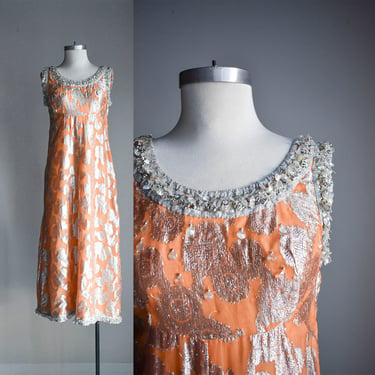 1960s Tangerine Beaded Gown 