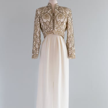 Decadent Late 1970's Beaded Evening Dress With Matching Jacket / Small