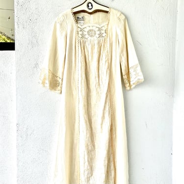 Vintage 70s Boho Gauze Swing Dress 1970s Hippie Ombre Pink Angel Sleeve 