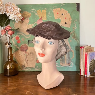 Vintage 1940s pink & brown topper Hat 