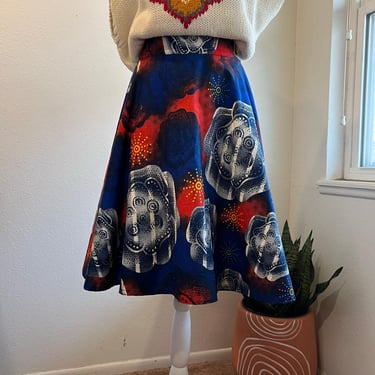 Vintage 70s Handmade Mod Cloud Sunshine Printed A-Lined Flared Mini Skirt - XS 