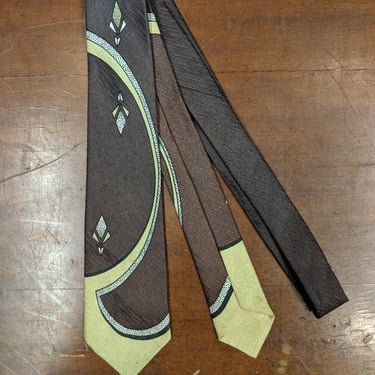 Vintage 1950s  Brown, Green Abstract Print Rockabilly Swing Tie, 1940s Tie, 1950s Tie, Vintage Shirt, Vintage Tie, Vintage Clothing 